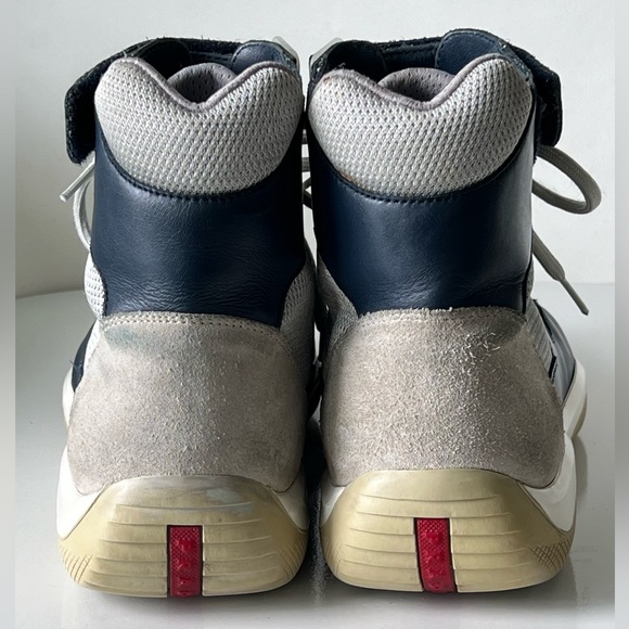 PRADA America’s Cup High-Top Sneakers Blue and Silver Men's Size 12 - Picture 9 of 16